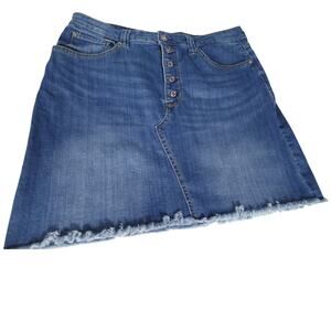 Seven 7 Denim Mini Skirt Button Fly Pockets Distressed Hem Sz 16 Western Cowgirl